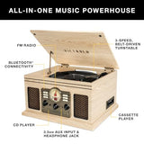 Victrola The Quincy 6-in-1 Bluetooth Record Player & Multimedia Center with Built-in Speakers ?C 3-Speed Turntable, CD & Cassette Player, AM/FM Radio, Wireless Music Streaming (Natural)